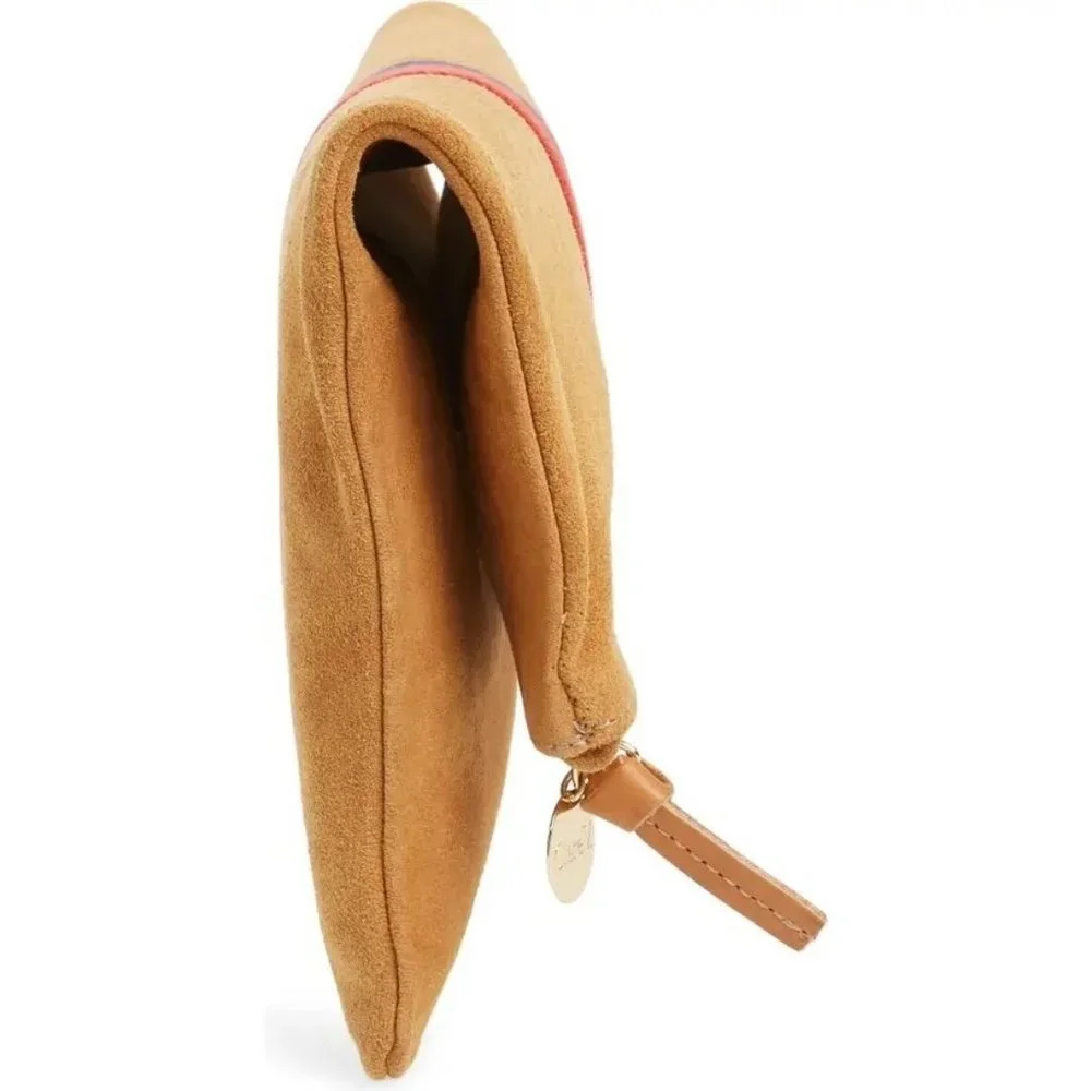 Clare V Camel Stripe Suede Leather Foldover Clutch Purse - Picture 3 of 13